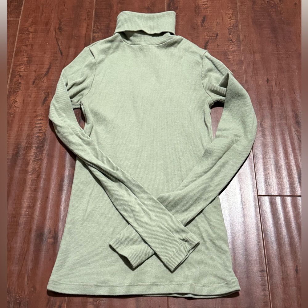 Cotton blend Light Green Knit turtleneck Top